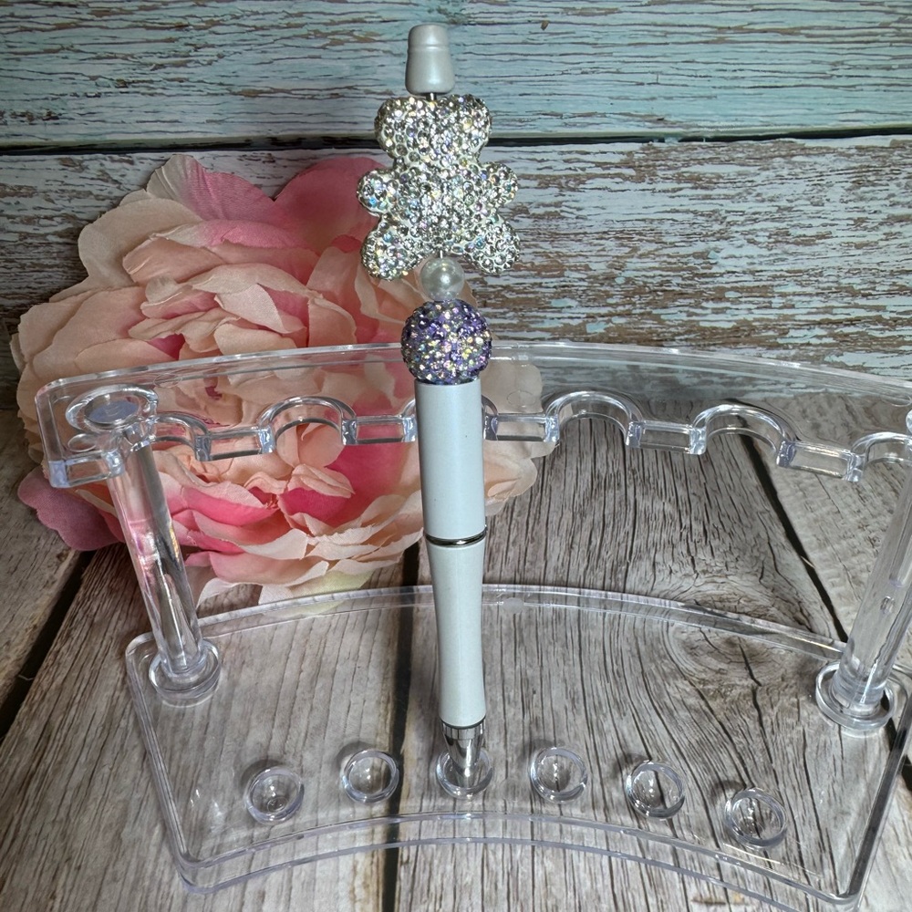 Sparkling Bear Pen with Silver and Purple Accents